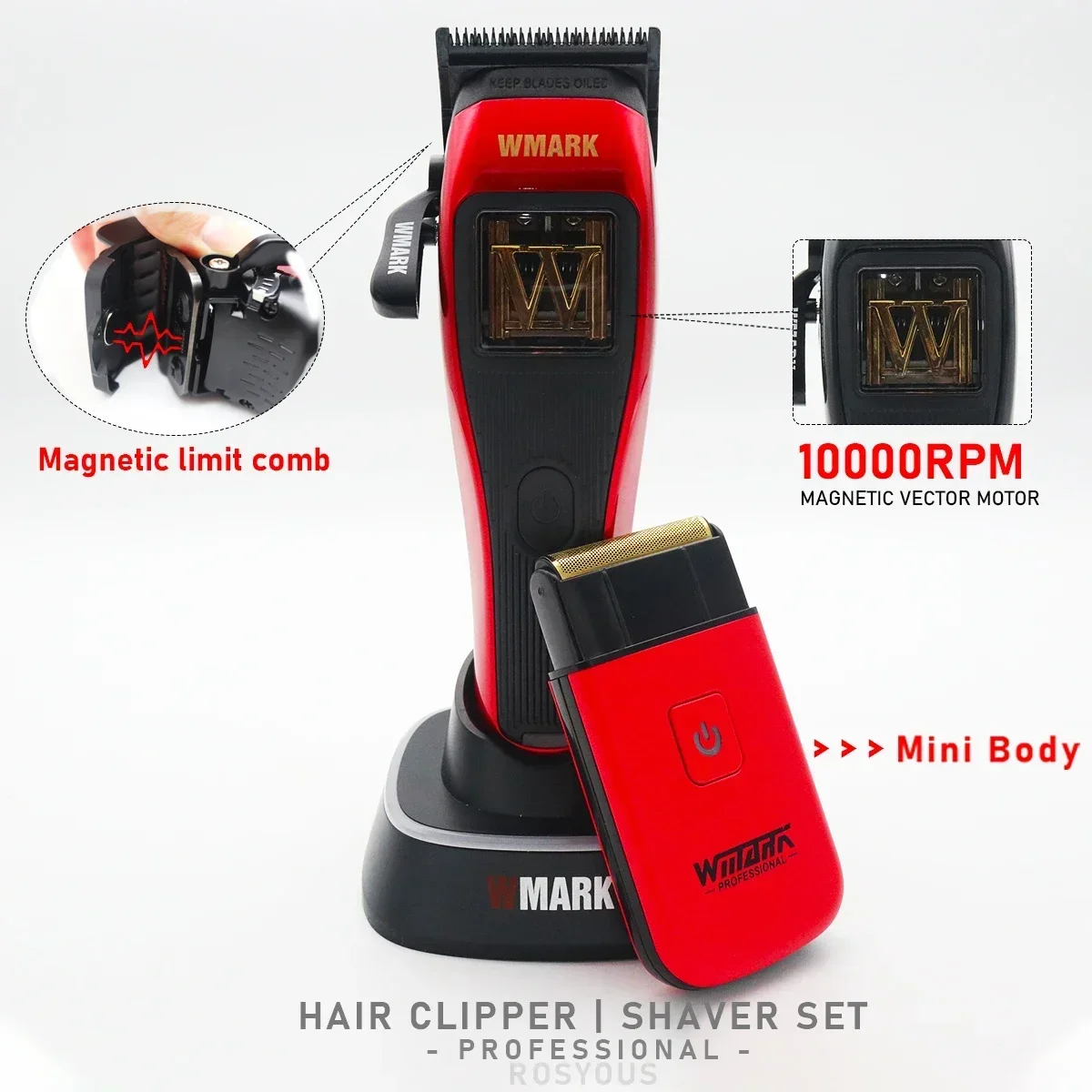 WMARK NG-X1 NG-7901 Professional Barber Shaver Kit Mini Men's Titanium Blade Razor 3 Color Cover Magnetic Motor Hair Clipper