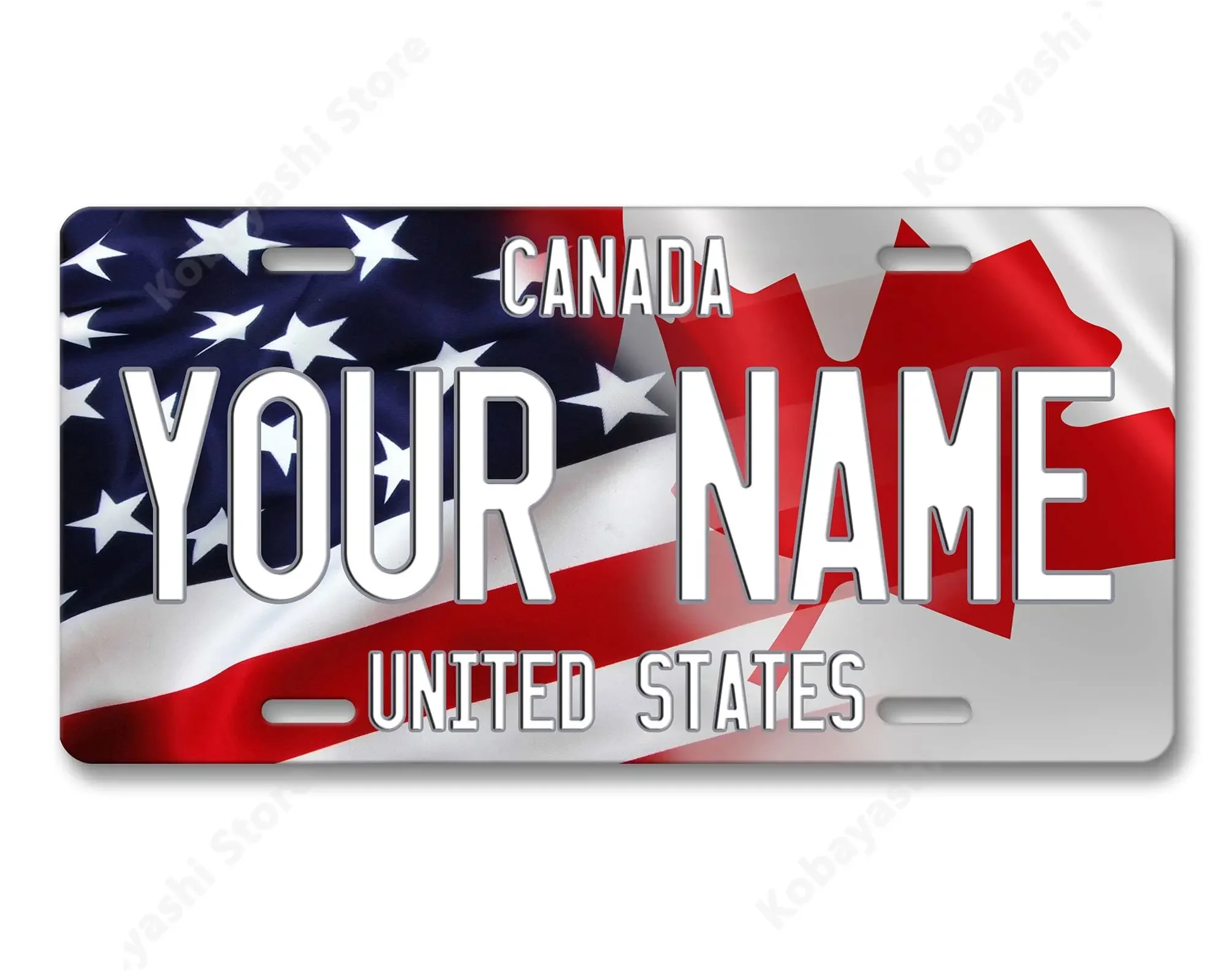 

Vehicle License Plate Personalized Mixed USA and Canada Flag Custom Name 6x12 Inches Car Auto Tag