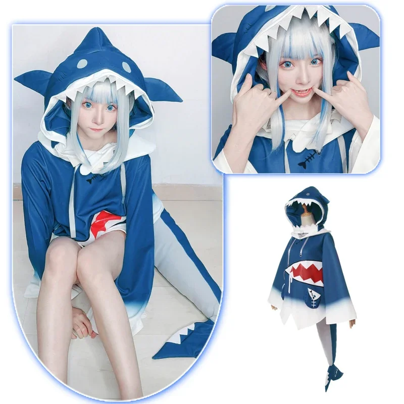 Hololive Gawr Gura Cosplay Costume ENG Shark Costume for Women Halloween Youtuber Cosplay Full Set Tail