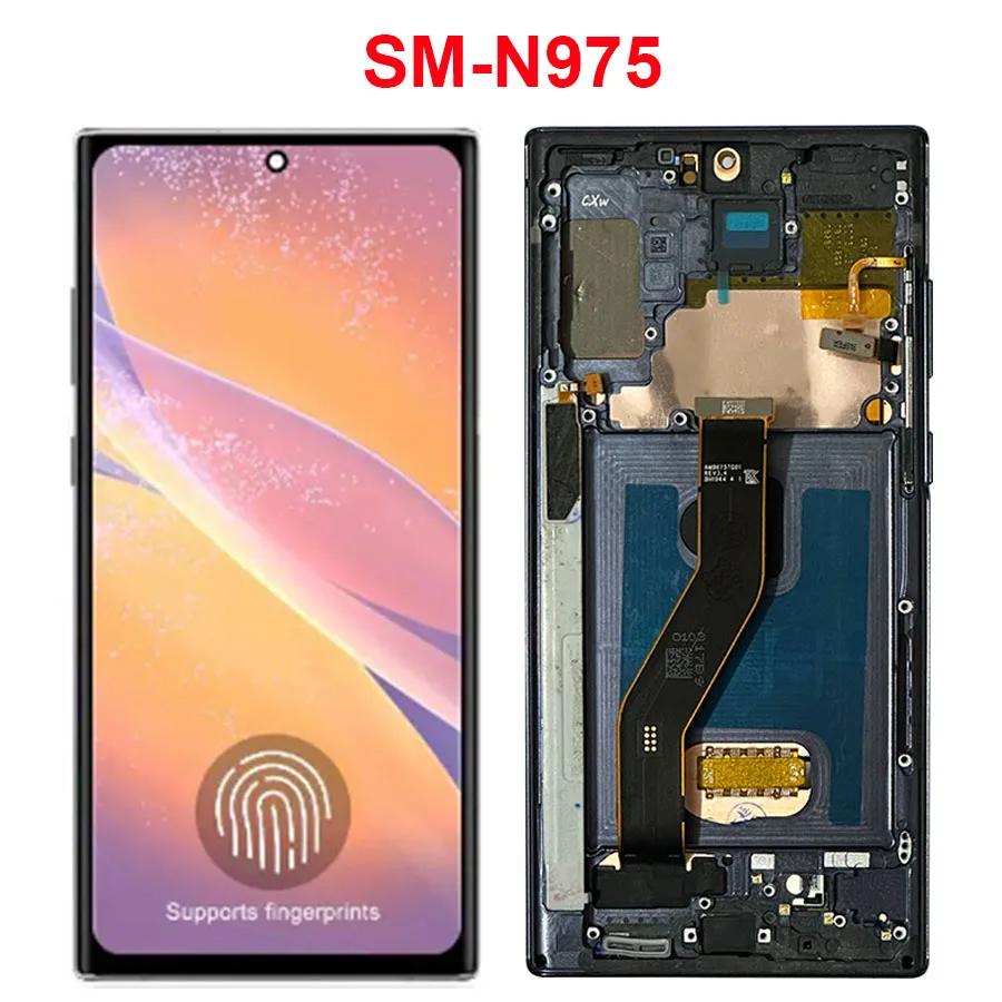 For Amoled Note 10 Plus Screen for Samsung Galaxy Note10+ N975F Lcd Display Touch Screen with Frame Support S Pen Fingerprints