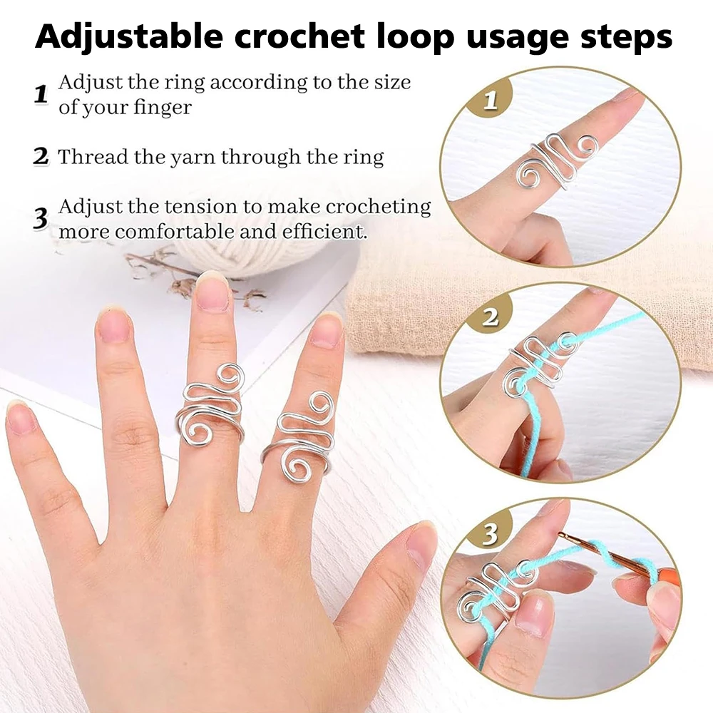 3pcs Adjustable Knitting Crochet Loop Ring Knittied Yarn Guide Finger Faster Holder Thimble Crocheters Thread Ring Sewing Tools