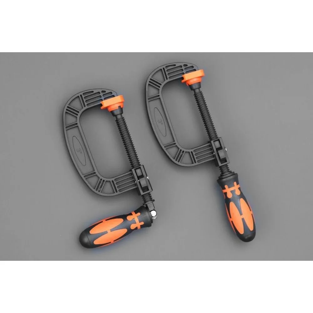 Reinforced Nylon C Clamp Designed for Woodworking Clamping with Ergonomic Foldable Handle and Safe Rubber Contact Points