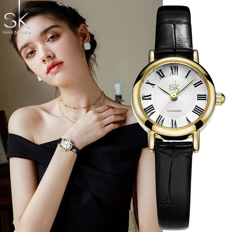 Shengke New Elegant Design Ladies Quart Watches Fashion Original Golden Case Top Luxury Women\'s Wrist Watch Relogio Feminino