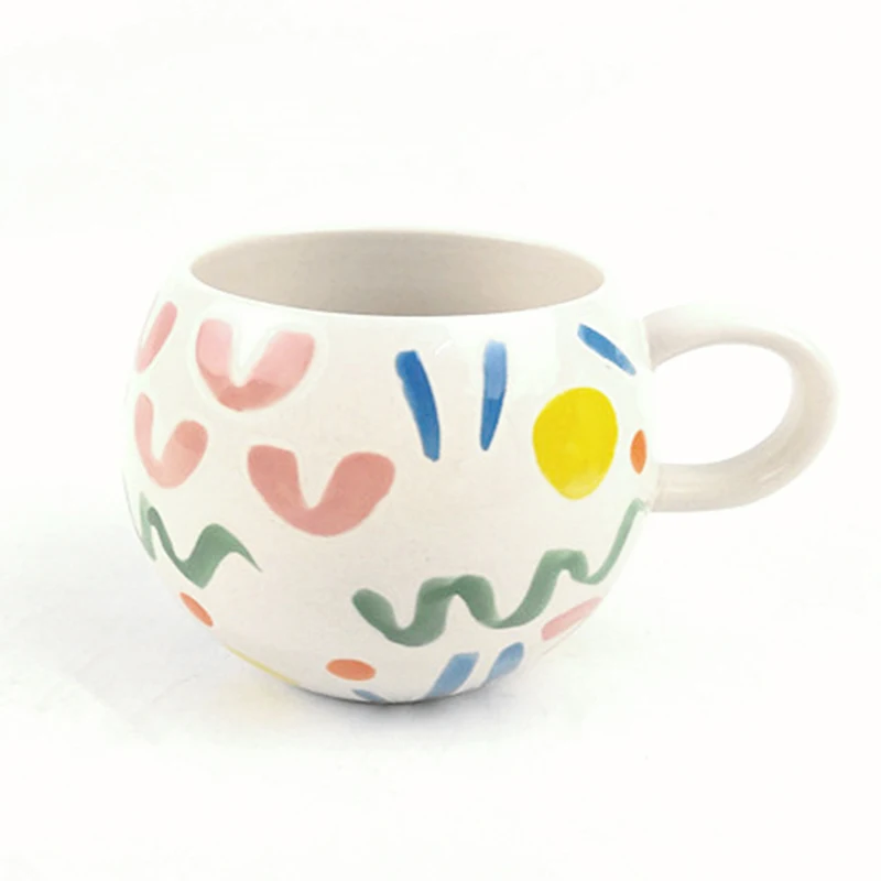 

Ceramic Tea Mug For Hot Porcelain Round cup with colorful hand-drawn lines Cups For Office And Home Mugs For Couples party use