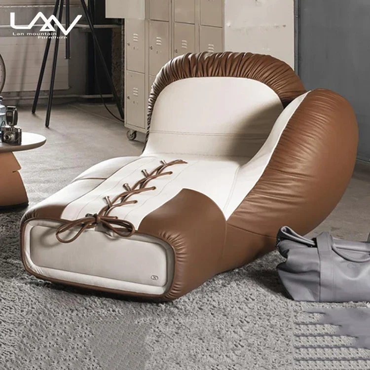 Designer Style Creativity Lounge Chair Hotel Villa Club Boxing Sleeve Shape FRP Frame Leather Accent Sofa Chair Furniture