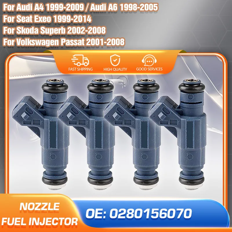 

Fuel Injector 0280156070 For Audi A4 1999-2009 Audi A6 1998-2005 Volkswagen Passat 2001-2008 Skoda Superb 2002-2008 Seat Exeo