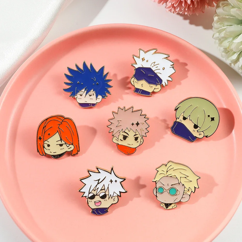 Jujutsu Kaisen Brooch Kawaii Satoru Gojo Fushiguro Megumi Kugisaki Nobara Student School Bag Medal Accessories Cute Metal Badge