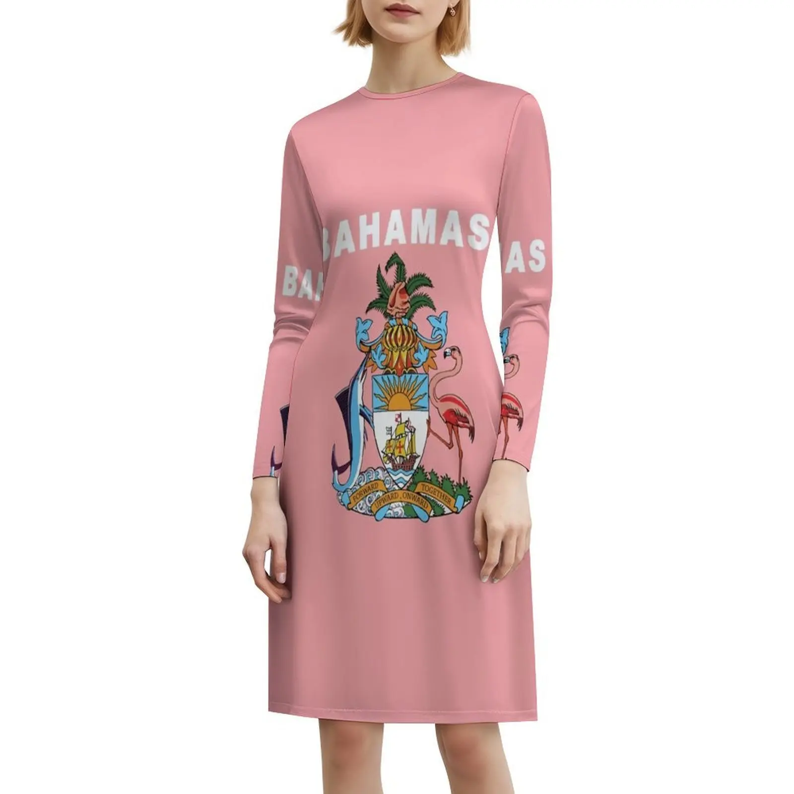 معطف باهاما من الأسلحة تصميم وطني فستان قصير على طراز بريبي للنساء على شكل حرف a فضفاض مناسب فستان يوم غير رسمي علم باهاماس #6