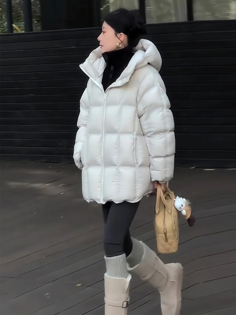 Abrigo acolchado de plumón Du blanco resistente al frío para mujer Winter Faion Versátil pan abeja Jaet Commute Sle Zipper...