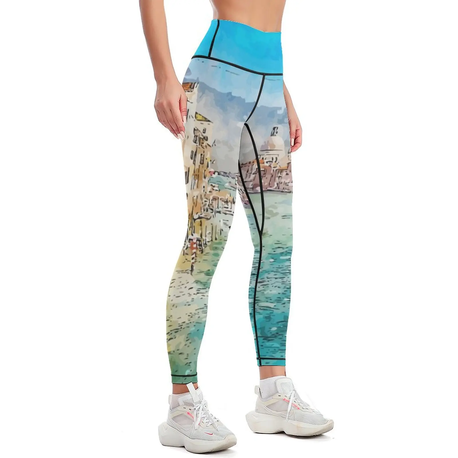 Venice Italy Watercolor Sketch Illustration Leggings Sportswear woman gym Women's tights Womens Leggings