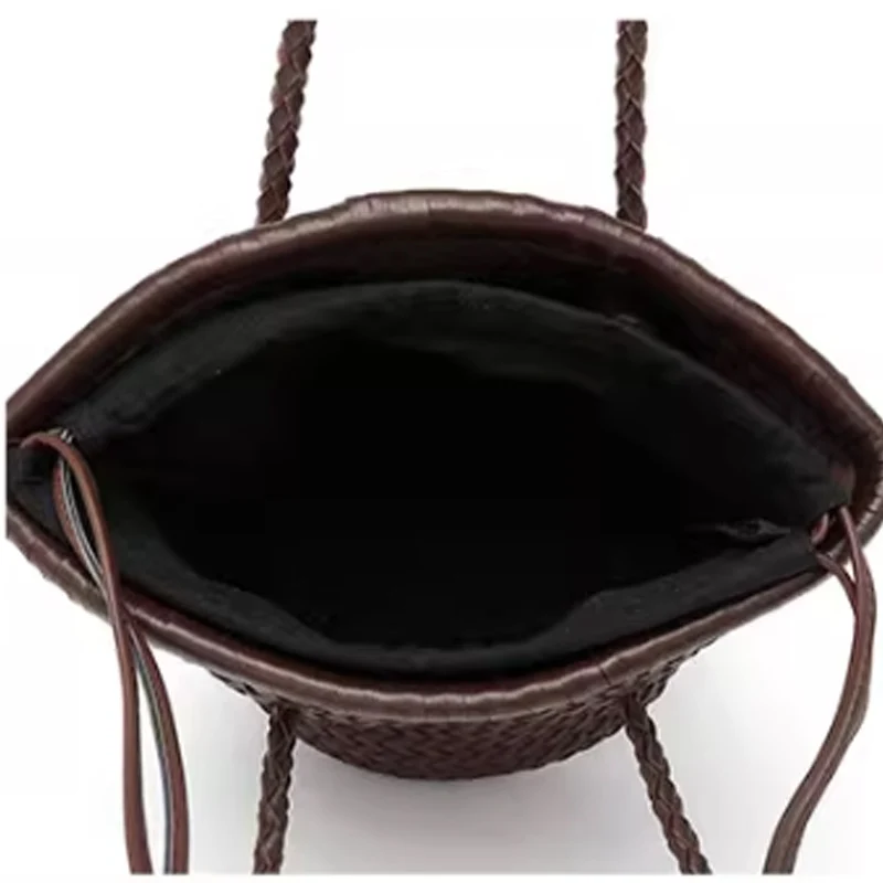 Vintage Retro Woven Shoulder Bag PU Leather Women Female Daily Bag Handbags Vacation Office Designer Tote Bucket Purse
