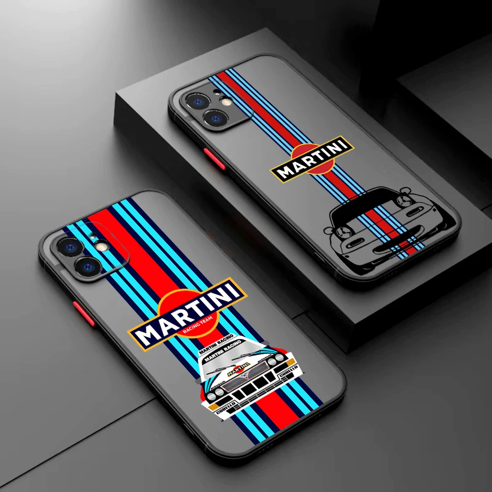 Racing Martini Stripe Phone Case For iPhone 15 14 13 12 11 Pro Max X XR XSMax 7 8 Plus Matte Transparent Back Cover