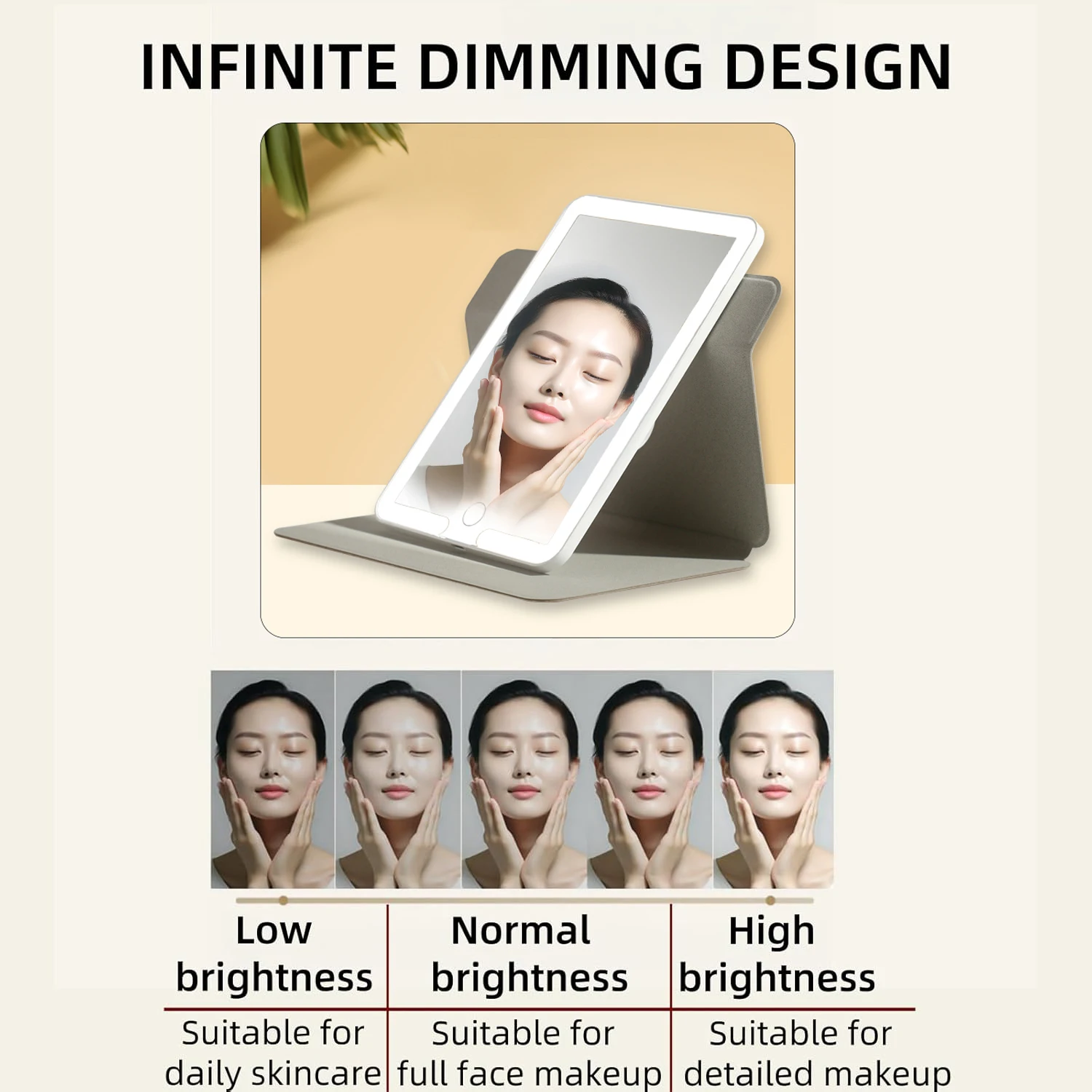 Miroir de courtoisie de maquillage 4.2 par LED aste avec capteur tactile de gradation, rotation du cadre résistant à 360, étui en cuir étanche