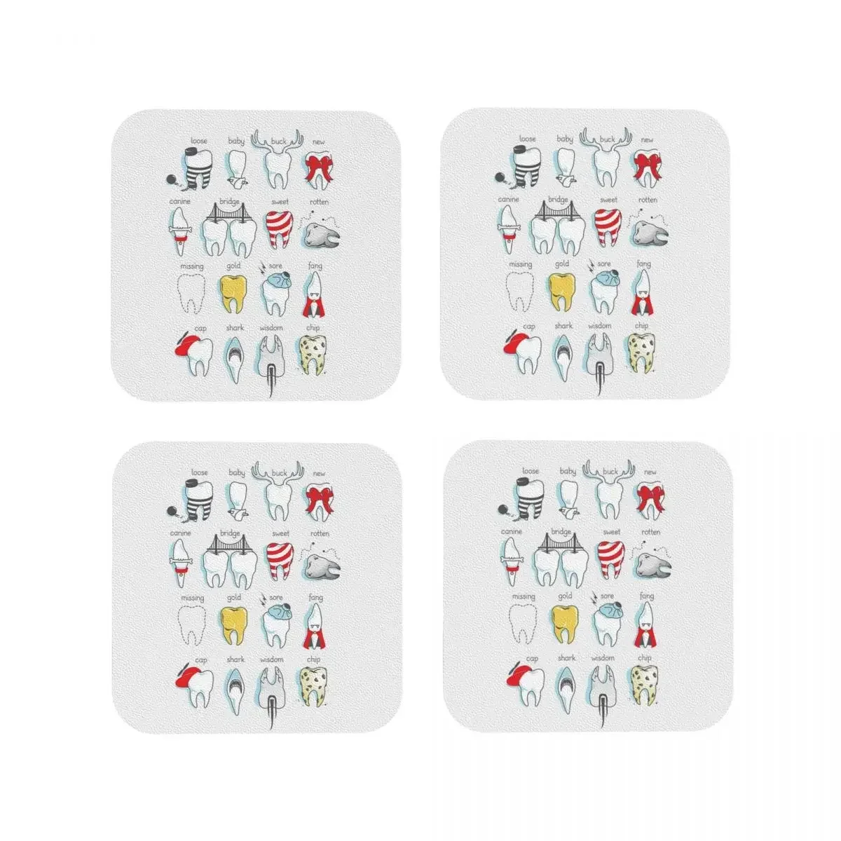 Dental Definitions Coasters PVC Leather Placemats Waterproof Insulation Coffee Mats For Decor Home Kitchen Dining Pads Set of 4