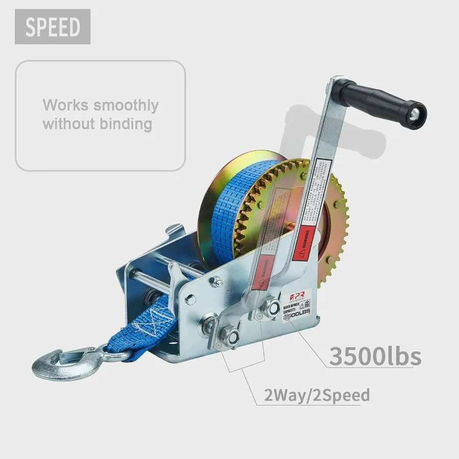 ونش القارب 3500 رطل، مع حزام أزرق بطول 32 قدمًا وسرعتين قابلة للتحويل، لونش سحب مقطورة القارب #3