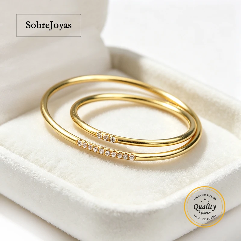 14K Gold Filled Round Wire Ring with 3/10 CZ Size 4-10 Stackable rings for DIY Jewelry Making