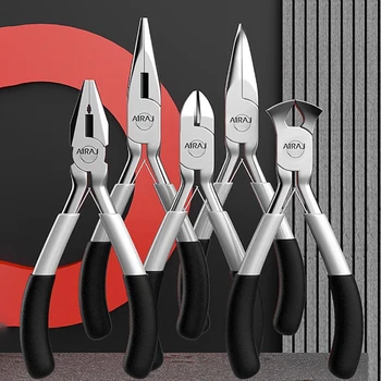 AIRAJ-Jeu de mini pinces pointues sans dents, bouche plate, bouche oblique, fil à bouche plate, liage, arc-en-ciel