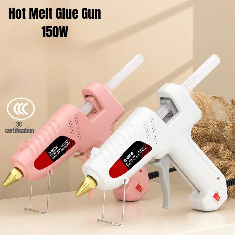 150W Pink Hot Melt Glue Gun for Craft with 11mm Glue Sticks and Bag Professional Hot Silicone Gun White Handmade Household DIY