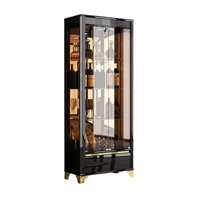 Double Door Glass Wine Cabinet Paint Wall Display Cabinet Living Room Locker Light Luxury TV Side Cabinet