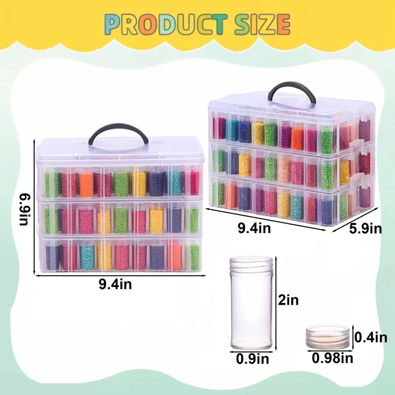-Painting Storage Container, 3-Tier Stackable Bead Organizer with Carrying Handle, Craft Storage Box-A26I
