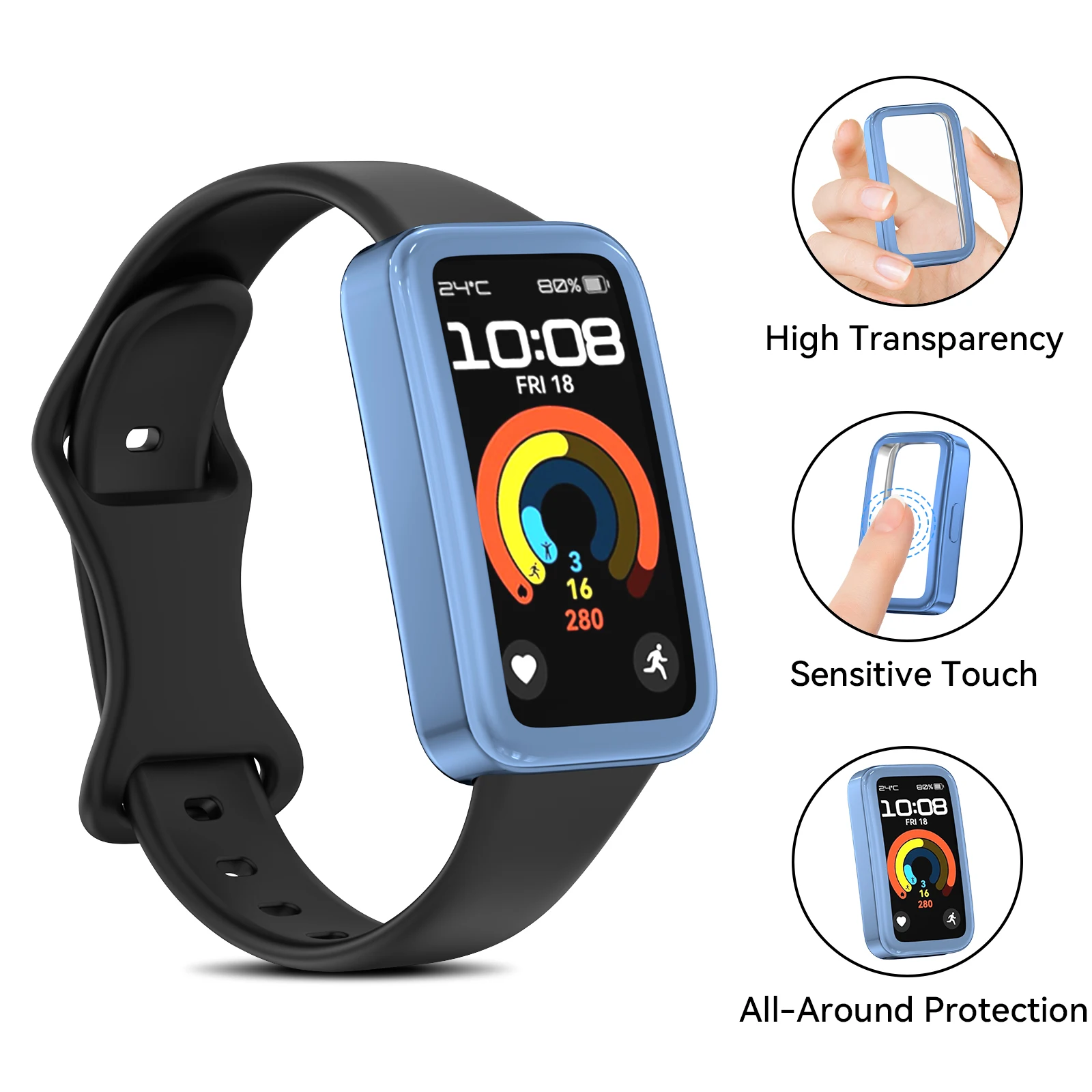 Huawei Band 9/8/10用 ソフトTPUケース シェルフレーム バンパー スクリーンプロテクター 完全クリア保護カバー