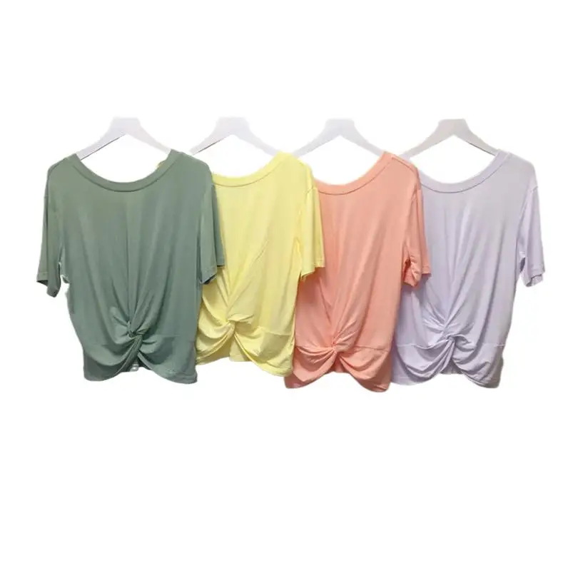 2024 New Summer Women 95% Cotton T-Shirt Candy Colors Short Sleeve O-Neck Shirt Female Soft Slim Dance Tops koszulki