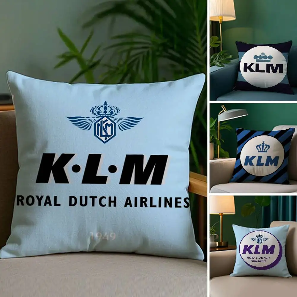 Netherlands K-Klm R-Royal Dutch Airlines Pillow Case Plush Fabric Soft Double Sided Print Sofa Cushion Cover Throw Pillow Covers