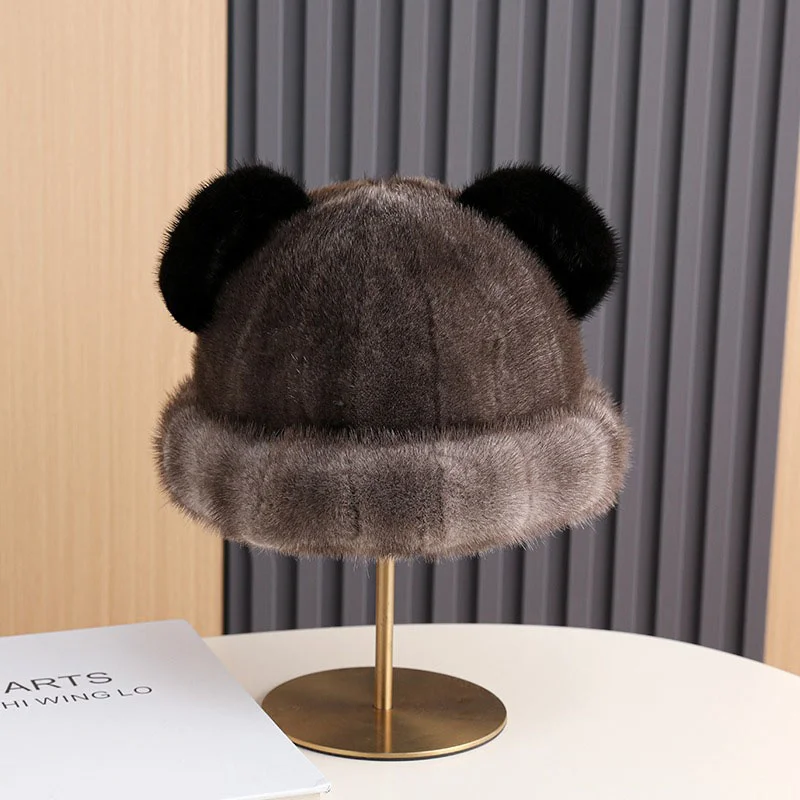 Women's Winter New Warm Mink Hair Hat Real Fur Casual Korean Fisherman Hat Thickened Fashion Outdoor Elegant Top Hat