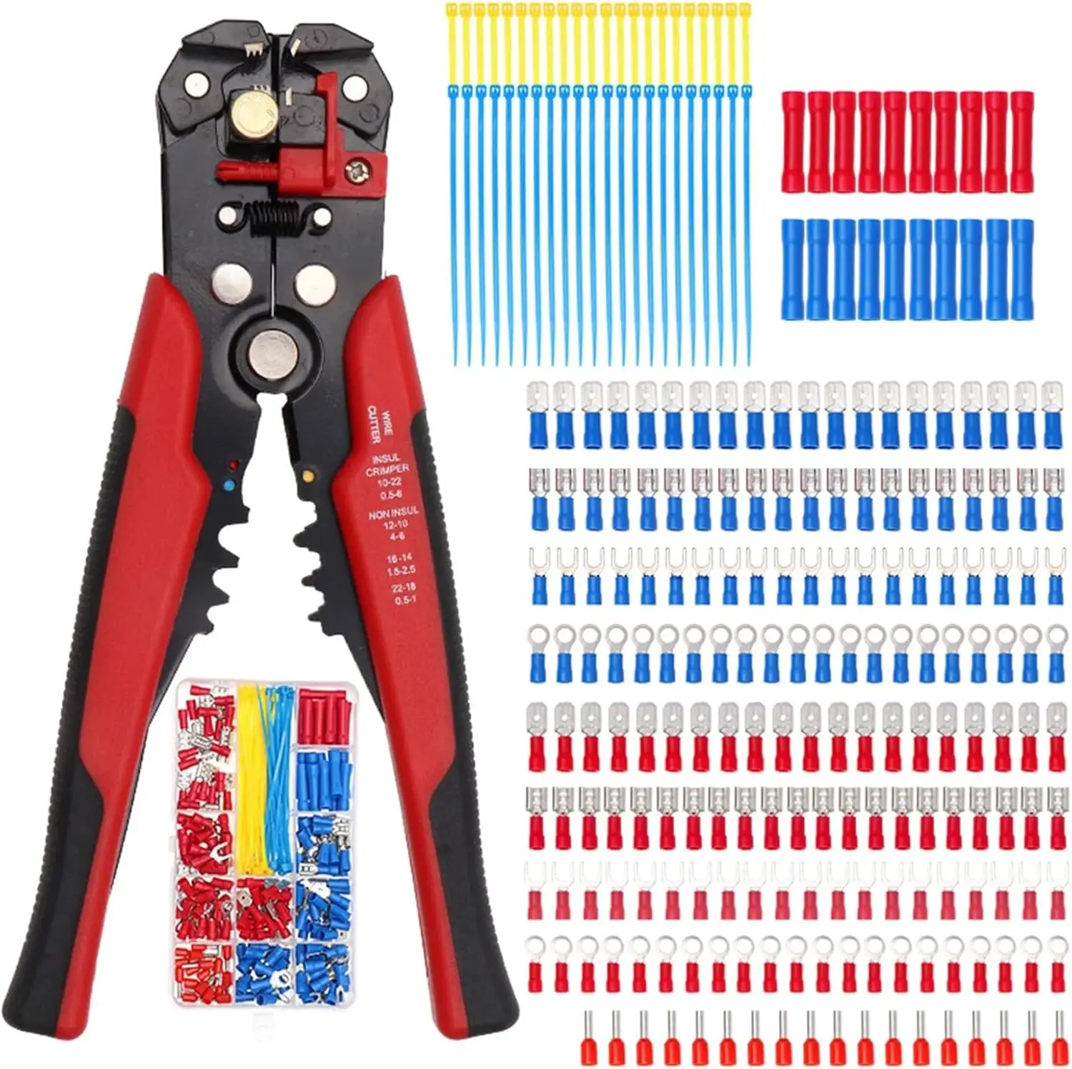 260PCS Crimp Cable Terminals Set Kit Heat Shrink Insulated Wire Electrical Connector Assorted Box with Wire Stripping Pliers