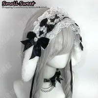 Goth Bunny Ear Bow Hair bands Harajuku Gothic Lolita Y2K girl Rabbit ears hair band Punk Lace Ruffled Headband Hair Hoop - Image 2