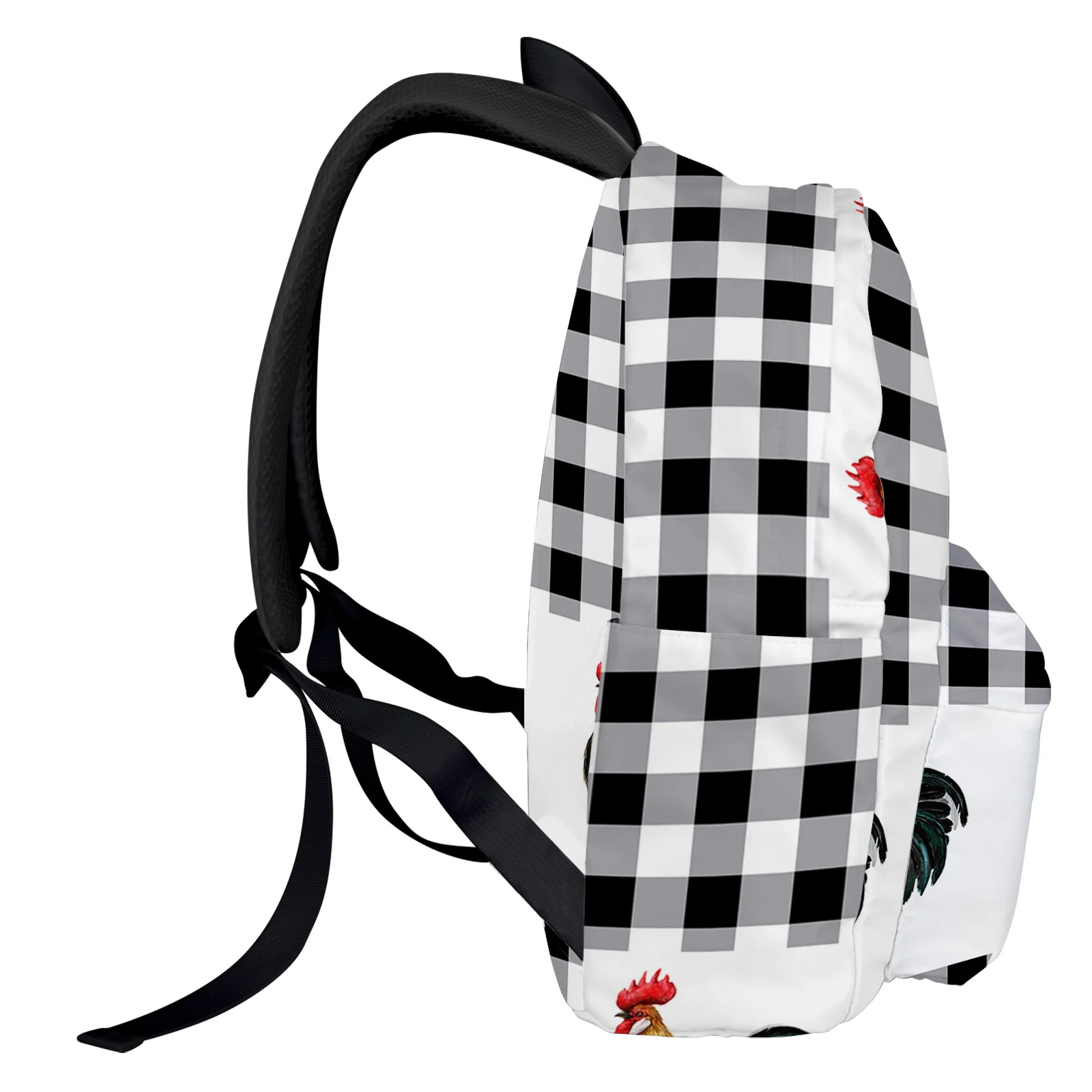 Farm Rooster Black And White Plaid Women Man Backpacks Waterproof School Backpack For Student Boys Girls Laptop Bags Mochilas