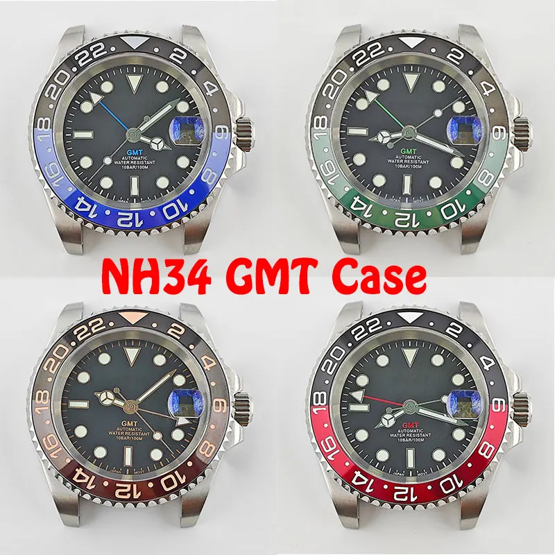 

40mm GMT Case Fit NH34 Movement Custom logo Dial Sapphire Glass Stainless Steel Watch Parts C3 luminous