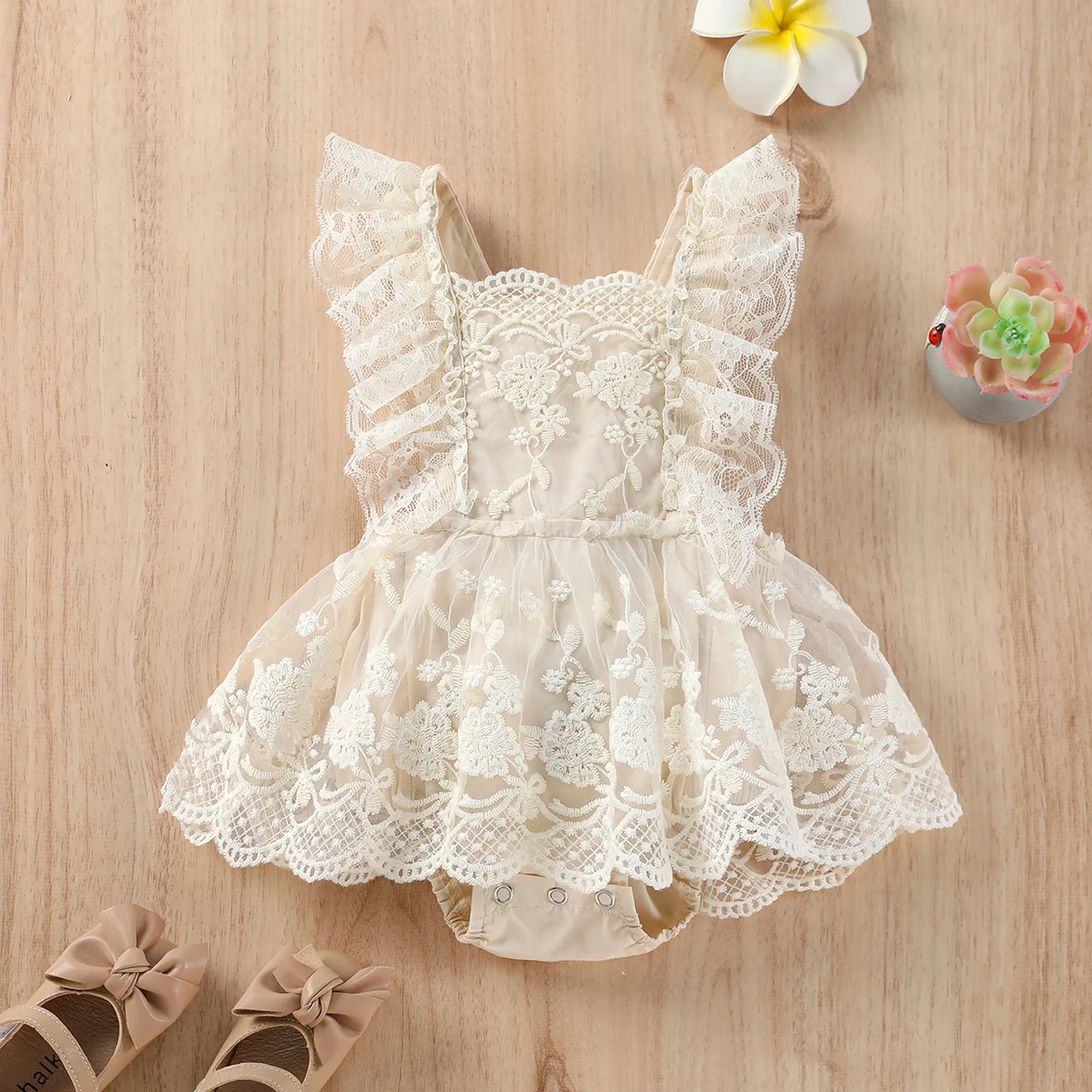 

Lace Tulle Ruffle Jumpsuit Playsuit Birthday Clothing Summer Newborn Infant Baby Girl Romper Princess