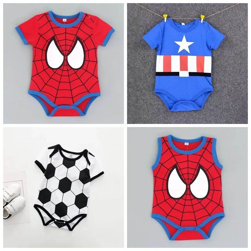 Summer Newborn Baby Rompers Boys Girls Clothes Cartoon Spider Man Captain America Print Bodysuits Cotton Infant Jumpsuits 0-18M