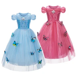 Haloween Costume For Girl Cinderella Princess Dress Waist Up Three-dimensional Butterfly Fluffy Dress Kid's Role-playing Costume