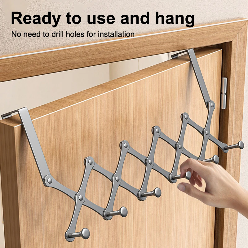 Metal Foldable Storage Rack Space Saving Drill Free Hooks Creative Multifunctional Home Organizer Punchless Clothes Racks