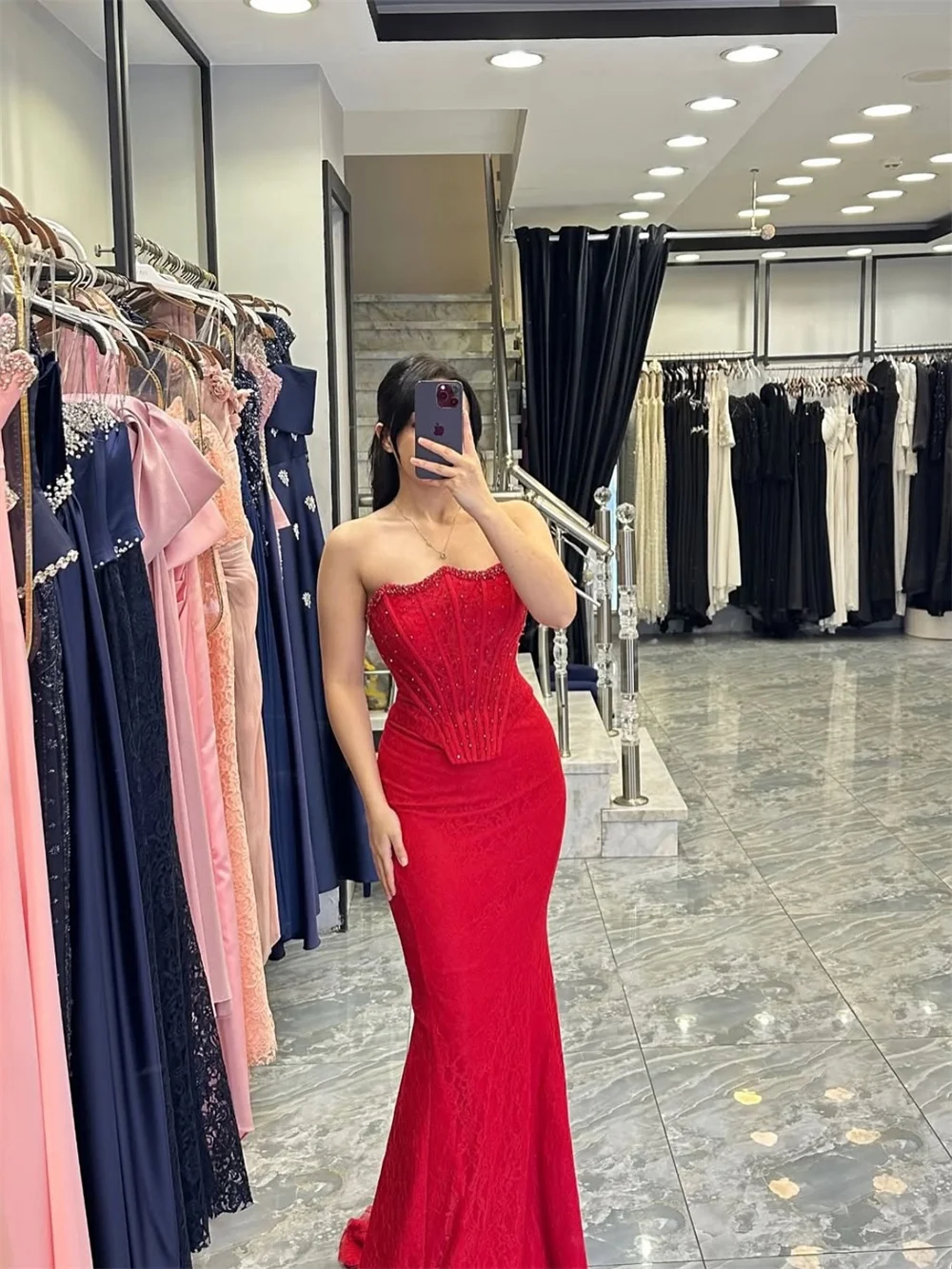 Cathy Customized Red Detachable Lace Sleeves Prom Dress Elegant Mermaid vestidos de noiva Floor-length Formal Evening 2025