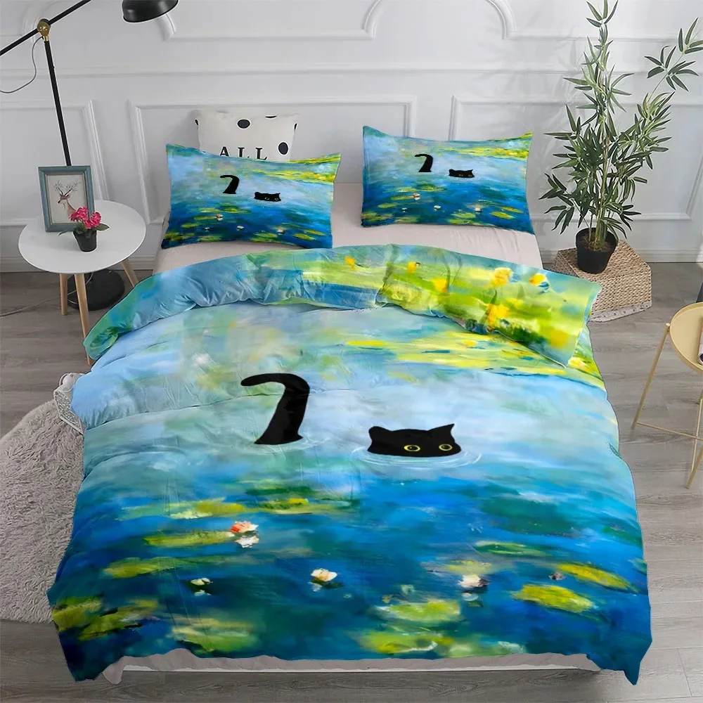 

Ellen Poe Black Cat Starry Night Duvet Cover Set King Queen Double Full Twin Single Size Bed Linen Set