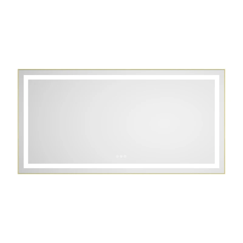 Espejo de baño LED de 55 x 28 pulgadas con retroiluminación frontal, espejo de tocador montado en la pared con marco de aluminio, antivaho, memoria, 3 C