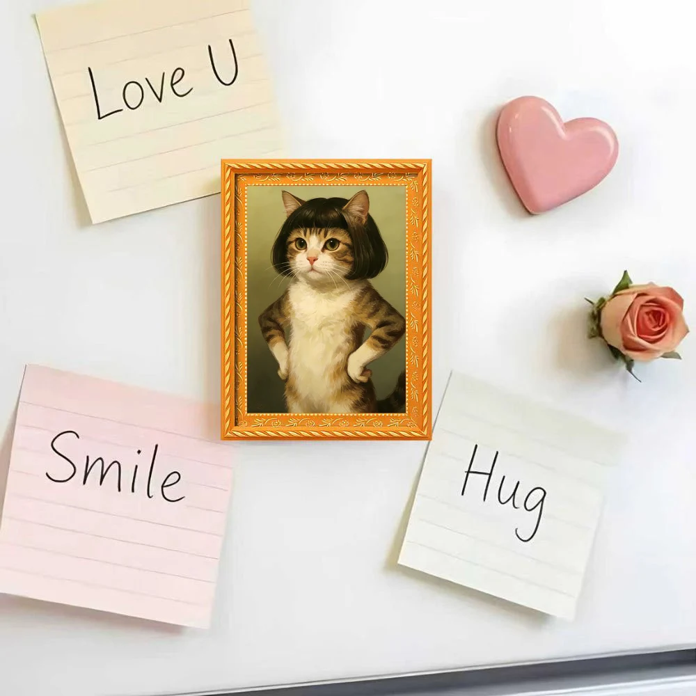 1 Piece of Retro Oil Painting Style Bobblehead Cat Fridge Magnet, Funny Cat Character Magnetic Decoration Sticker, Personalized Kitchen Message Magnet, Cute and Quirky Fridge Decoration Message Sticker