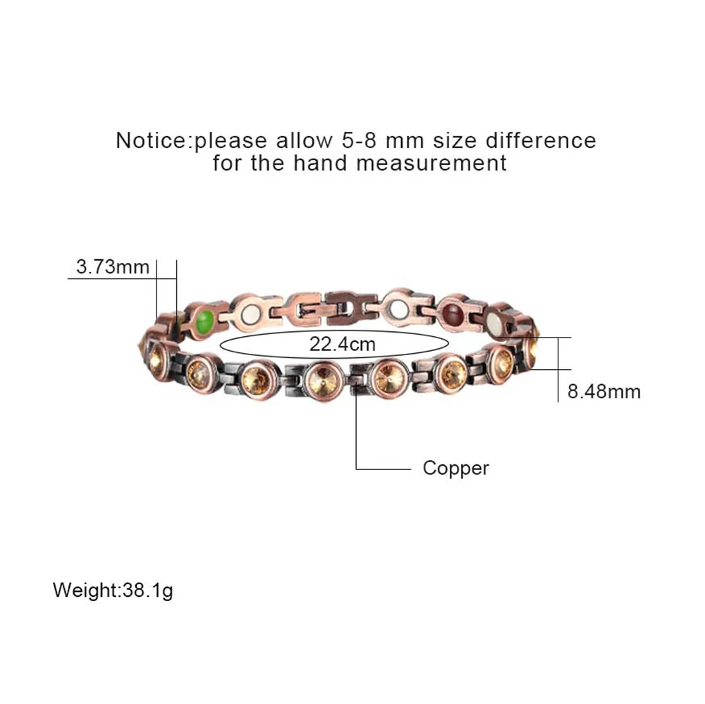 Moocare Trendy Cooper Bracelet For Women Charm Zircon Inlaid Magnet Bioenergy Wrist Chain Christmas Gift