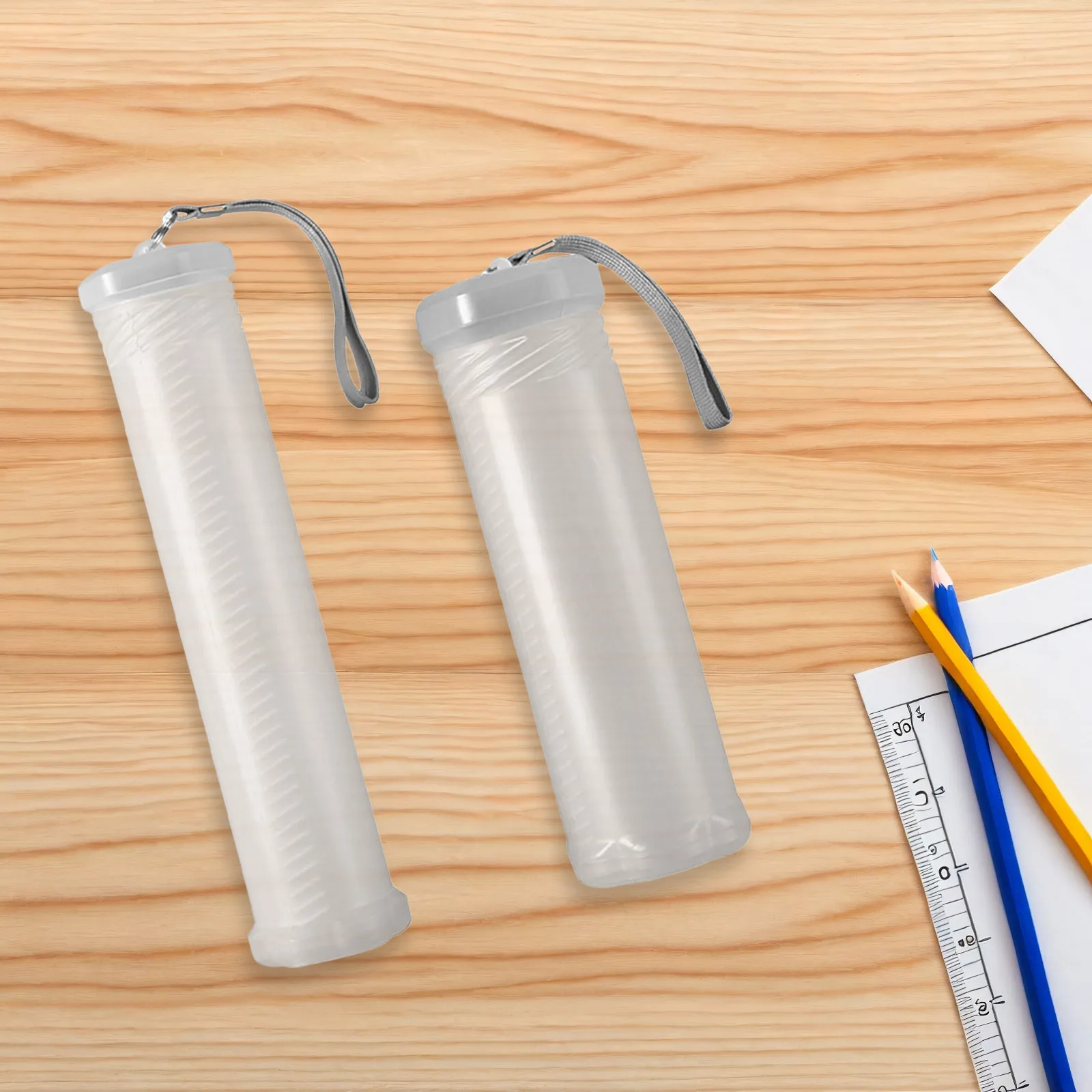 2pcs Telescopic Pencil Box Premium Plastic Portable Pen Organizer For Students Stretchable Stationery Holder Transparent Makeup