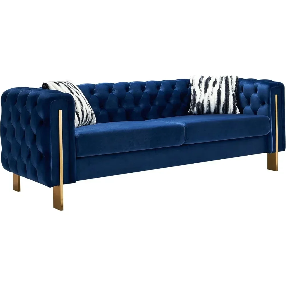 

Modern Velvet Sofa ,84" Long Tufted Couch Upholstered Sofa with 2 Pillows High Arm and Metal Legs Decor Furniture for Bedroom