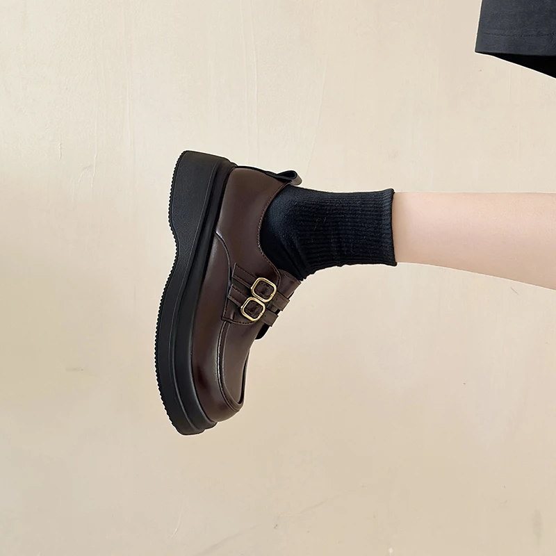 British Style Platform Loafers Women 2024 Plus Size Round Toe Single Shoes Woman Thick Bottom Pu Leather Shoes Mujer