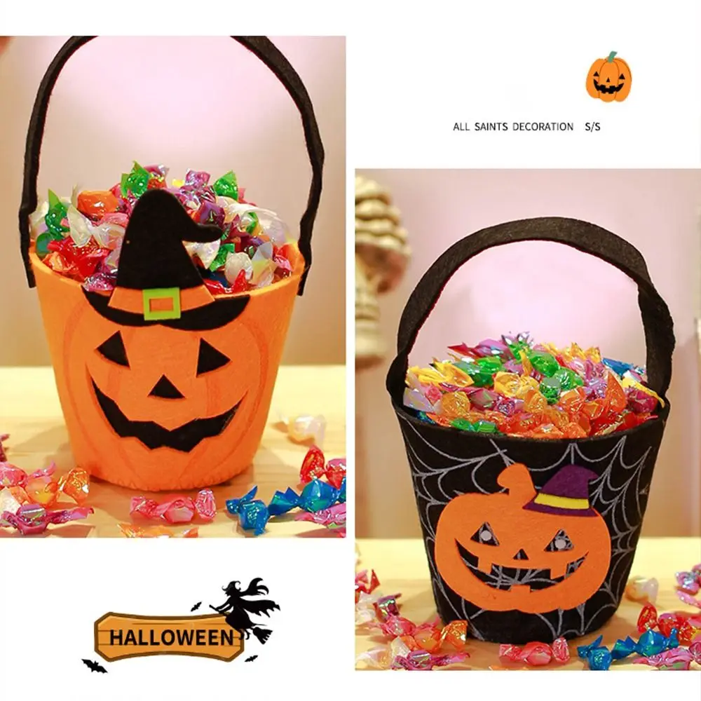 Happy Halloween Day Halloween Candy Bag Trick Or Treat With Handle Pumpkin Handbag Large Capacity Gift Basket