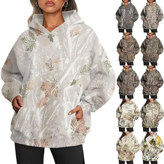 

Women's Hooded Sweatshirt Maple Leaf Print Sports Casual Comfortable Fit Hoodie Female Customers Abstract Pattern Winter Season