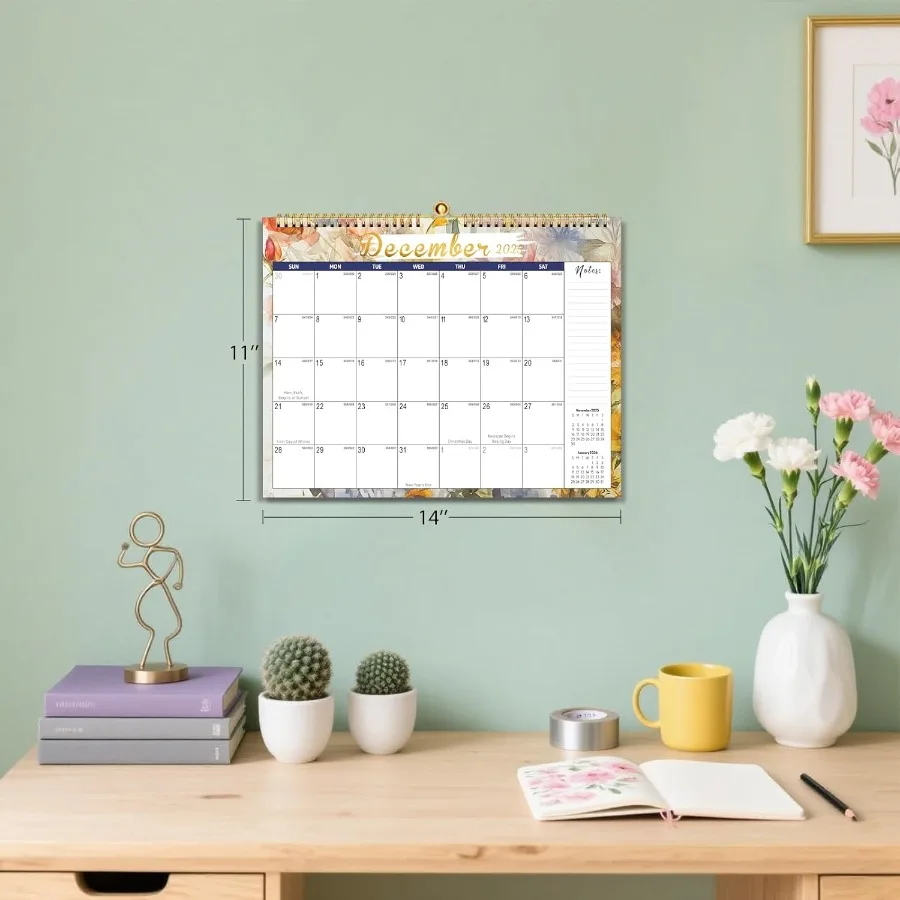 2026 Calendar 14" x 11" Hanging Spiral Bound 2026 Wall Calendar 18 Month Calendar 20252026 from JUL 2025 to DEC 2026 Magnetic F
