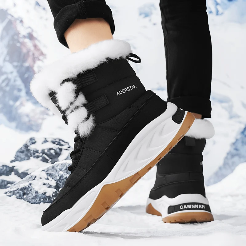 2024 New Winter Men Boots Fur Warm Men's Snow Shoes Non-Slip Plush Sneakers Comfortable Outdoor Snow Ankle Boots