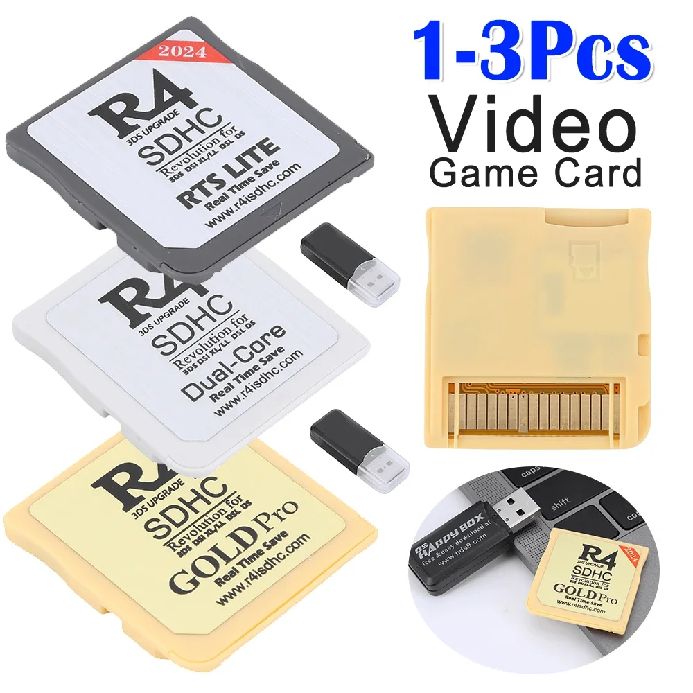 1-3Pcs 2024 New For R4I SDHC R4 NDS Card Adapter Gold White Silver Game Flashcard Use FAT16/FAT32 Format TF Card for Nintendo