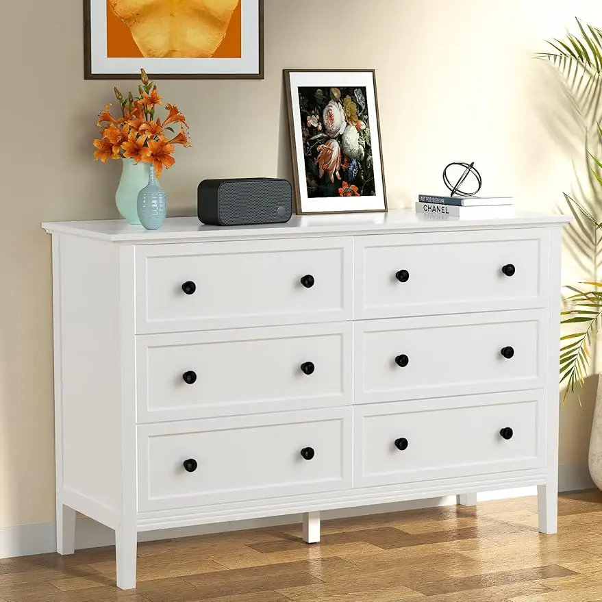 

Modern Dresser for Bedroom, 6 Drawer Double Dresser with Metal Handles, Dresser for Hallway, Entryway